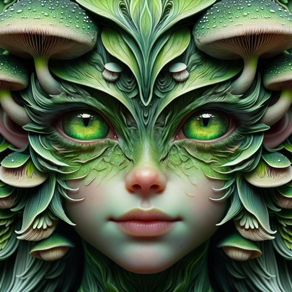 Shroom Pixie Portrait in Green