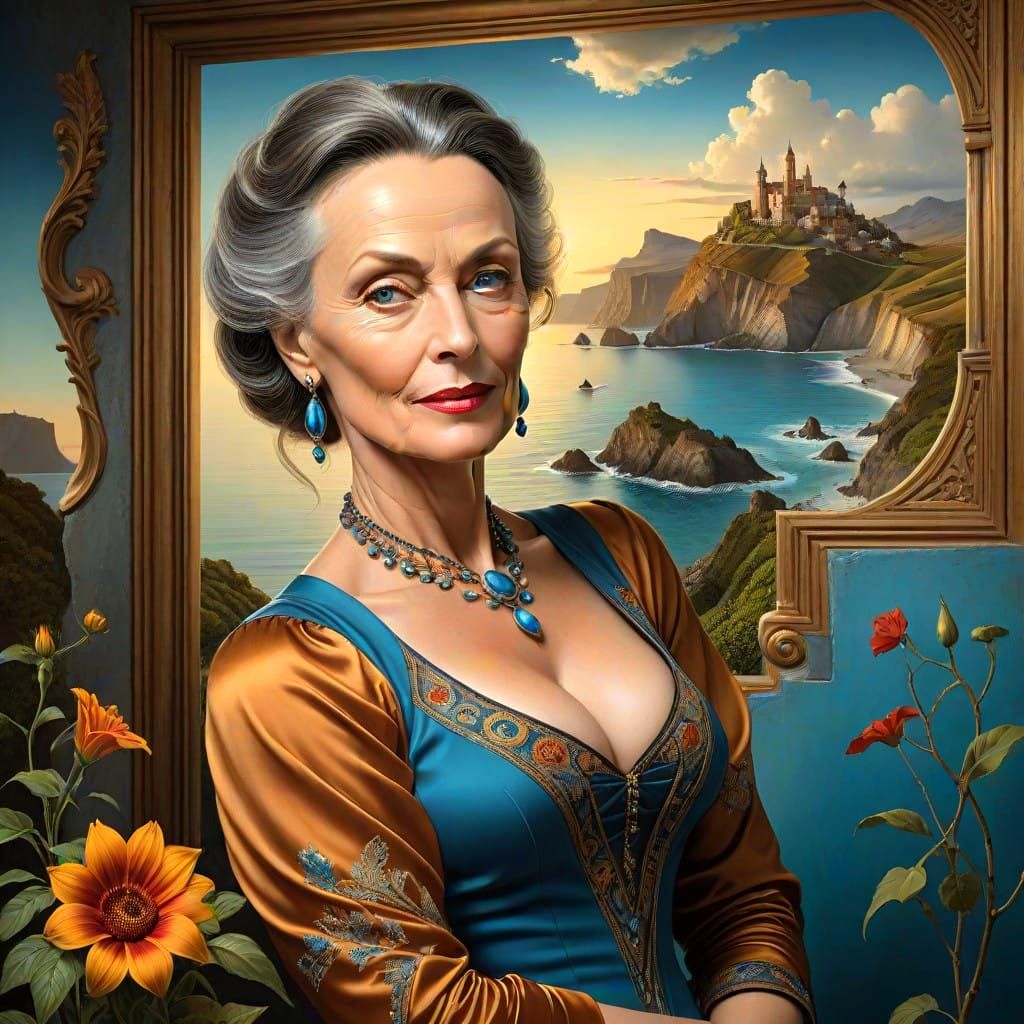 Surreal Victorian Lady in Vibrant Landscape