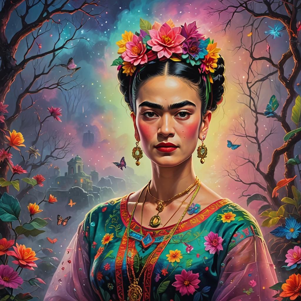 Frida Kahlo art Holiday Vibes  minimalism modern    with neo...
