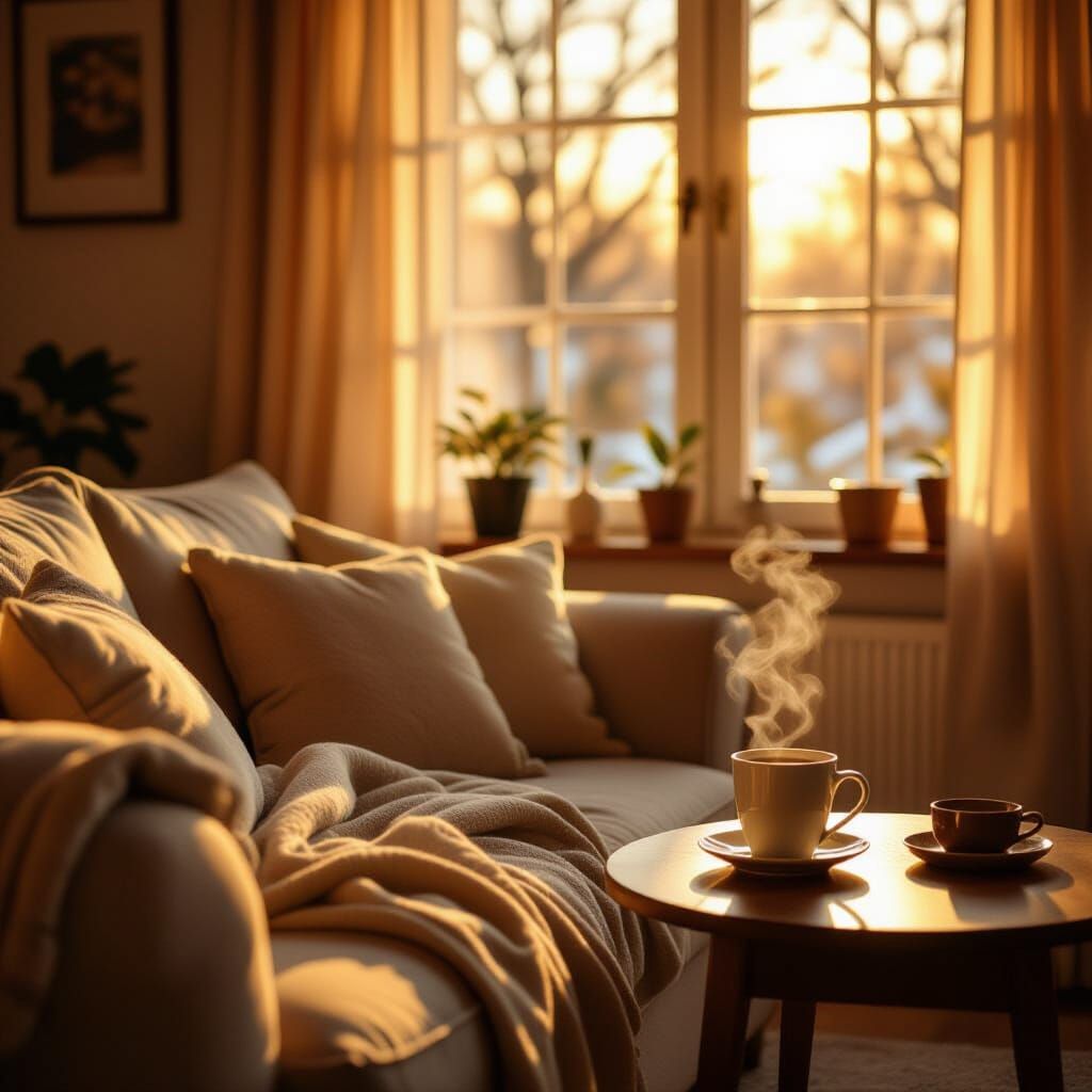 Cozy Living Room in Golden Afternoon Light