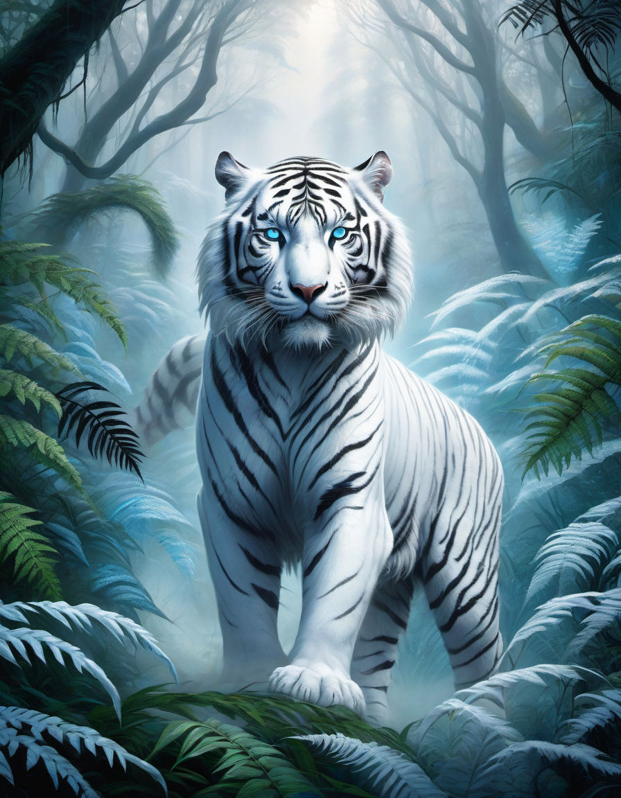 White Tiger in a Misty Jungle