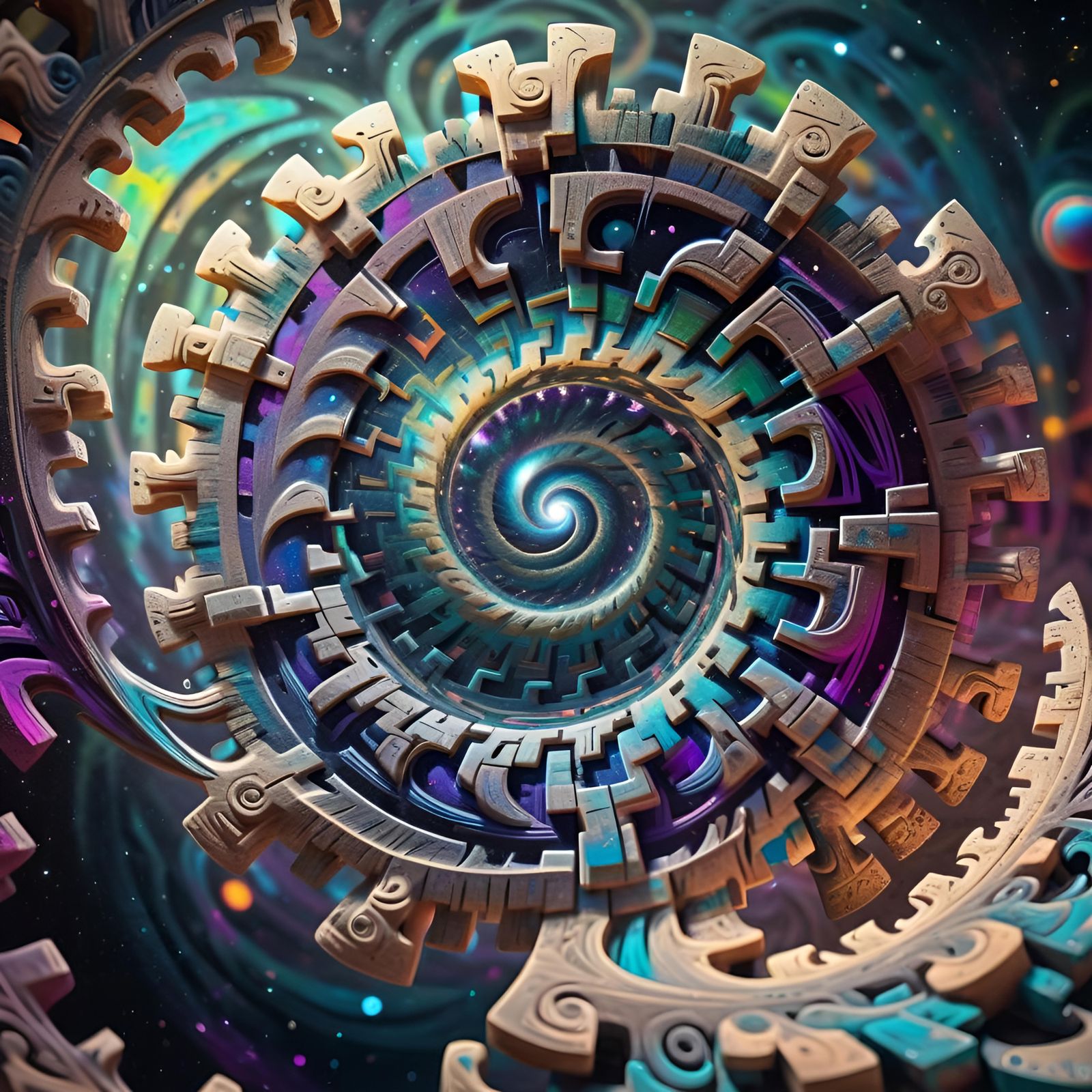 Abstract Aztec geometric psy-art,  19apr24