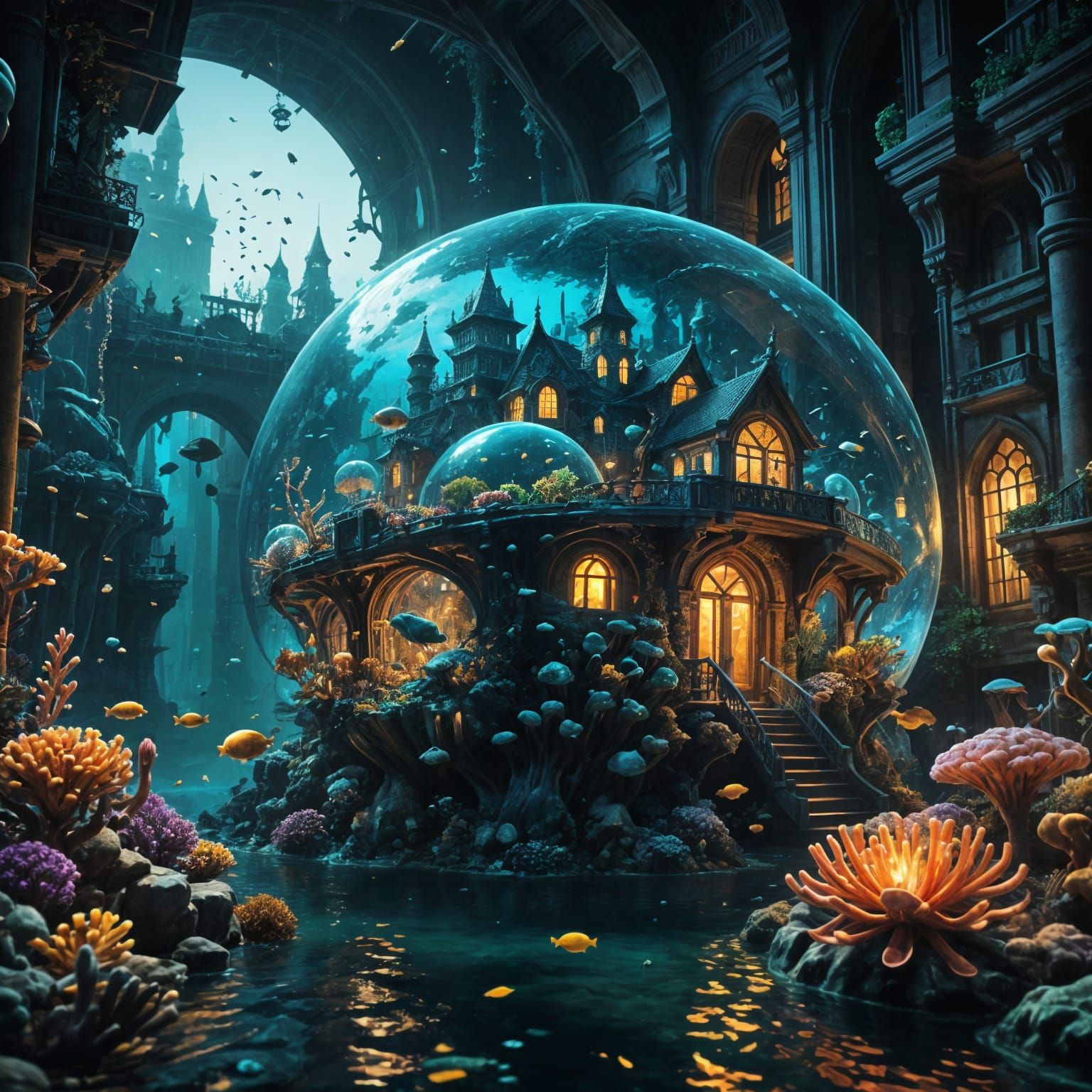 Underwater city.   by @Aracnodraconia