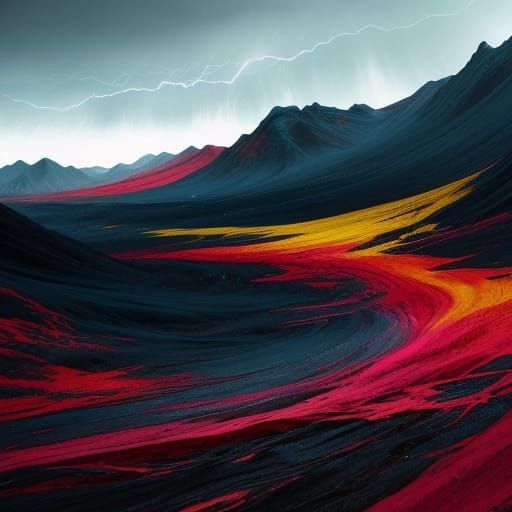 Surreal Abstract Expressionist Landscape with Vibrant Colors