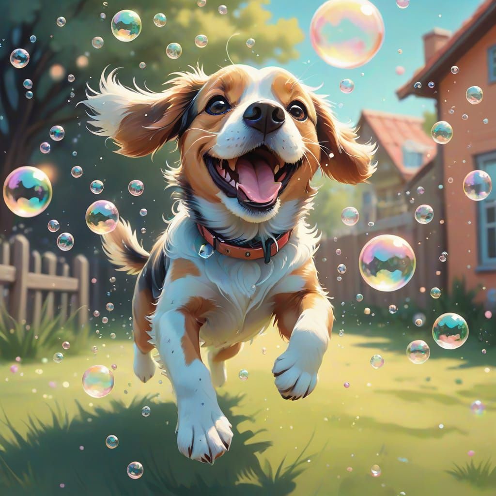 Dog Chasing Bubbles  by @Mina