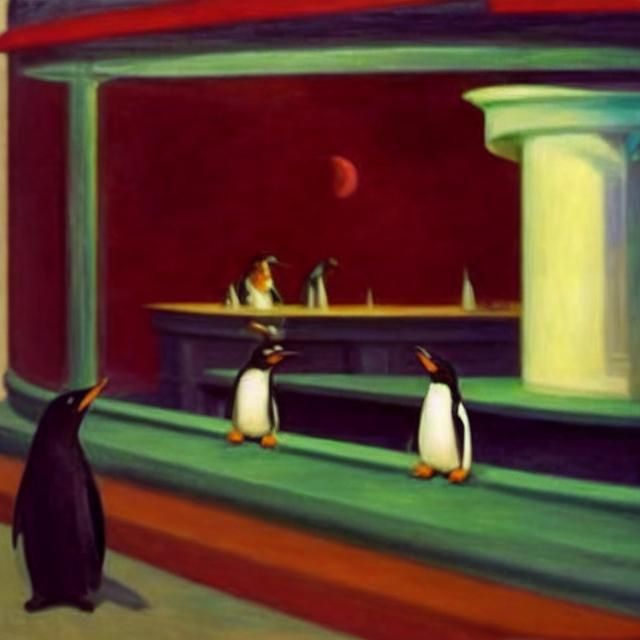 Penguin at night, Edward Hopper style