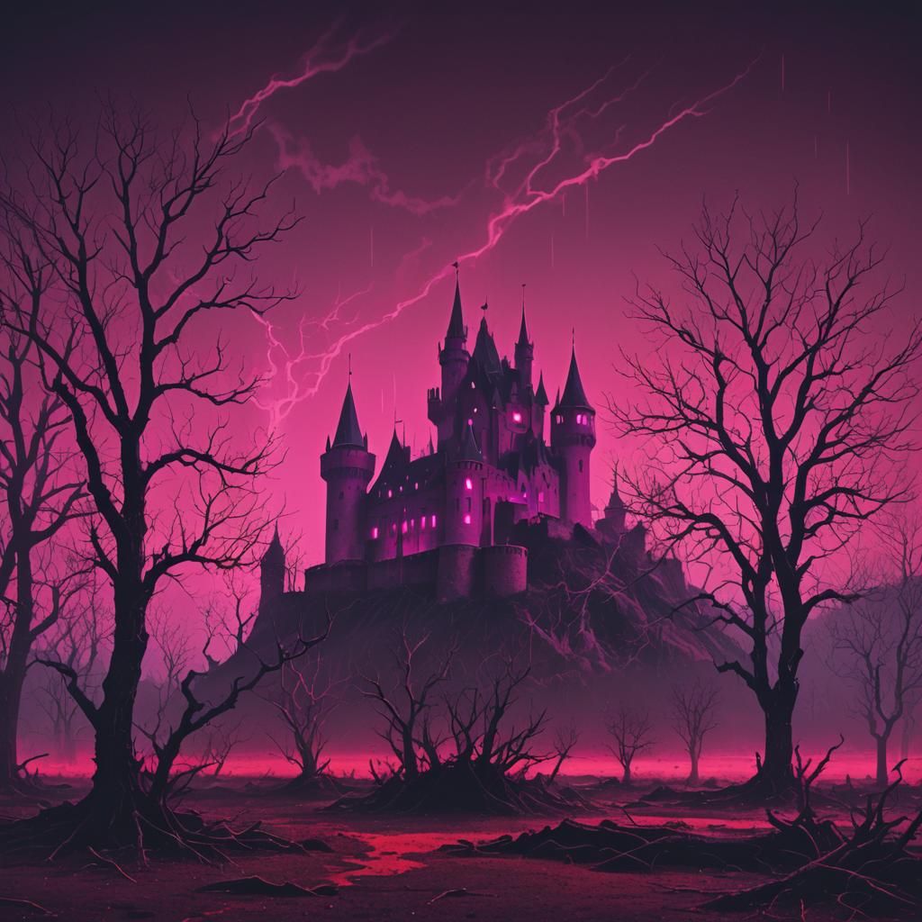 gloomy trees with a castle in the distance 4