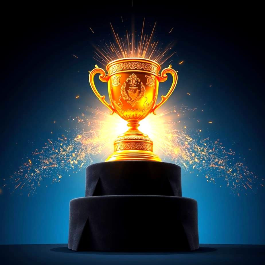 Glorious Golden Trophy on Velvet Black Podium