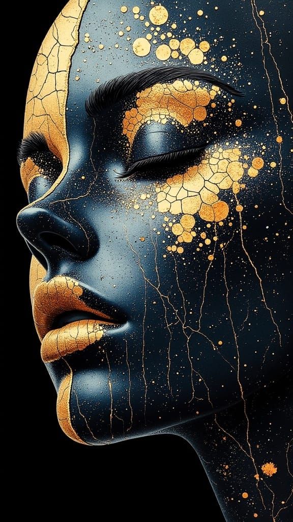 Surreal Goddess in Mixed Media with Kintsugi Accents