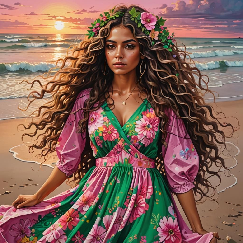 Sunset Portrait of a Woman in Graffiti Art Style