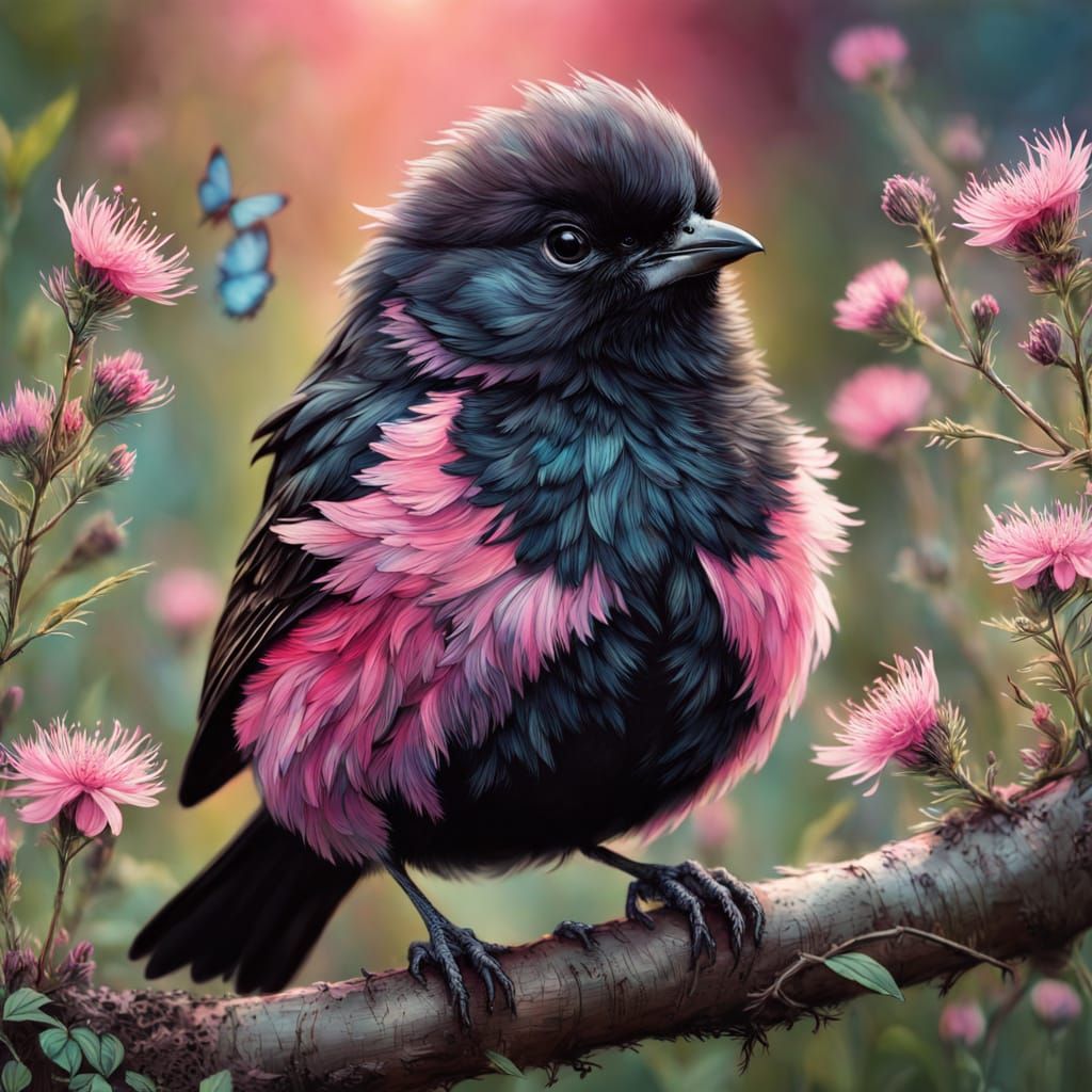 Iridescent Metallic Bird in Vibrant Wildflower Garden