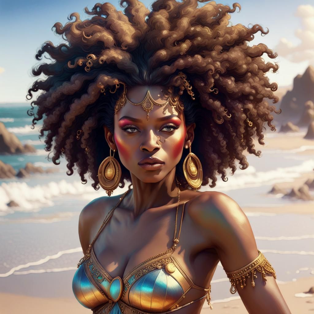 Beautiful Afro-African queen in dance on the beach head and ...