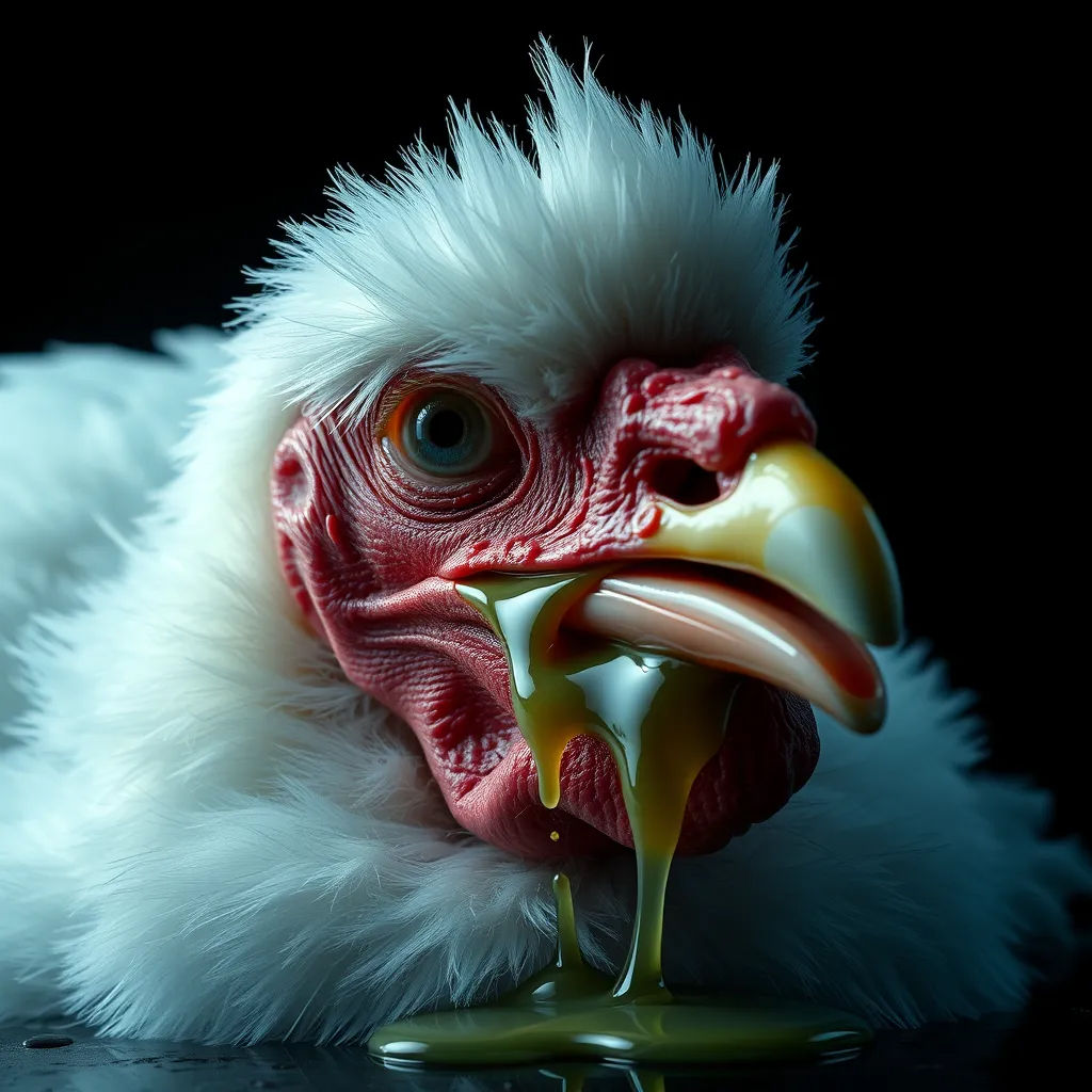 Poule gobant un oeuf