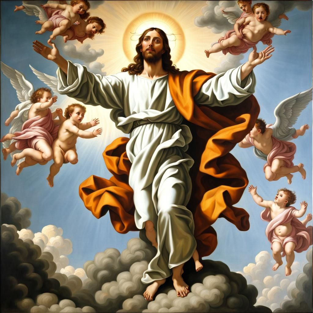 Highly detailed accurate Jesus Ascending oil painting by