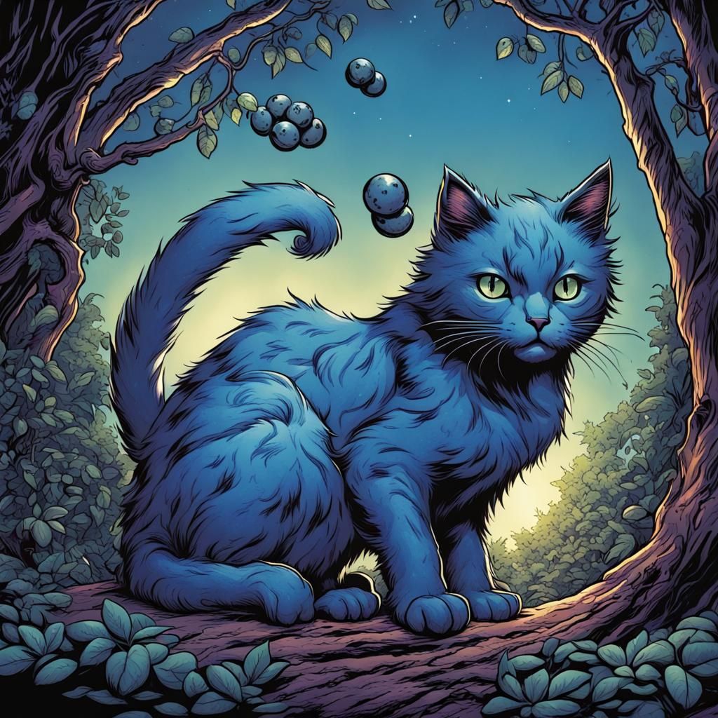 Blueberry cat. Is he flinging blueberries at me? AI Generated Artwork