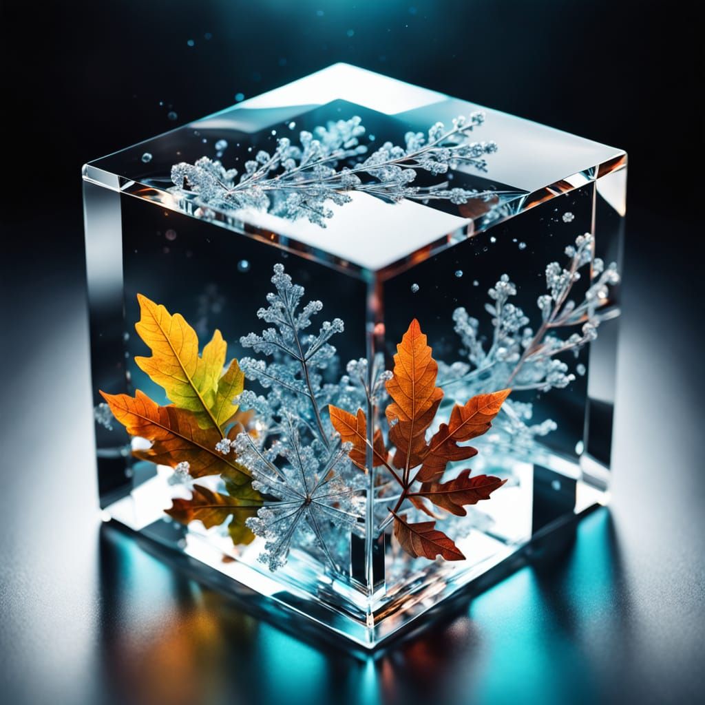 Crystal Cube Blooms with Seasons in Escher-Inspired Hyper-Re...