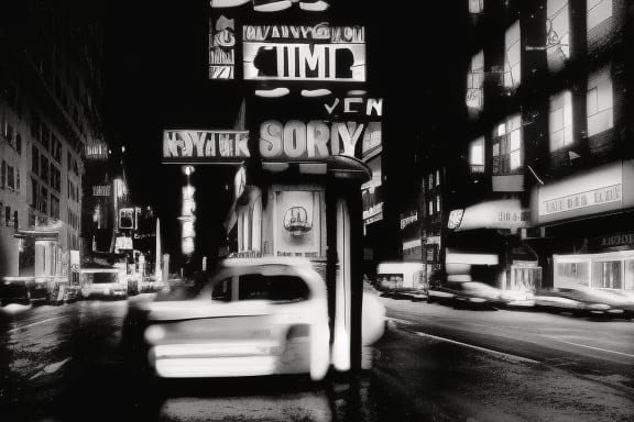 Rainy New York Art Deco Film Noir Street At Night - AI Generated