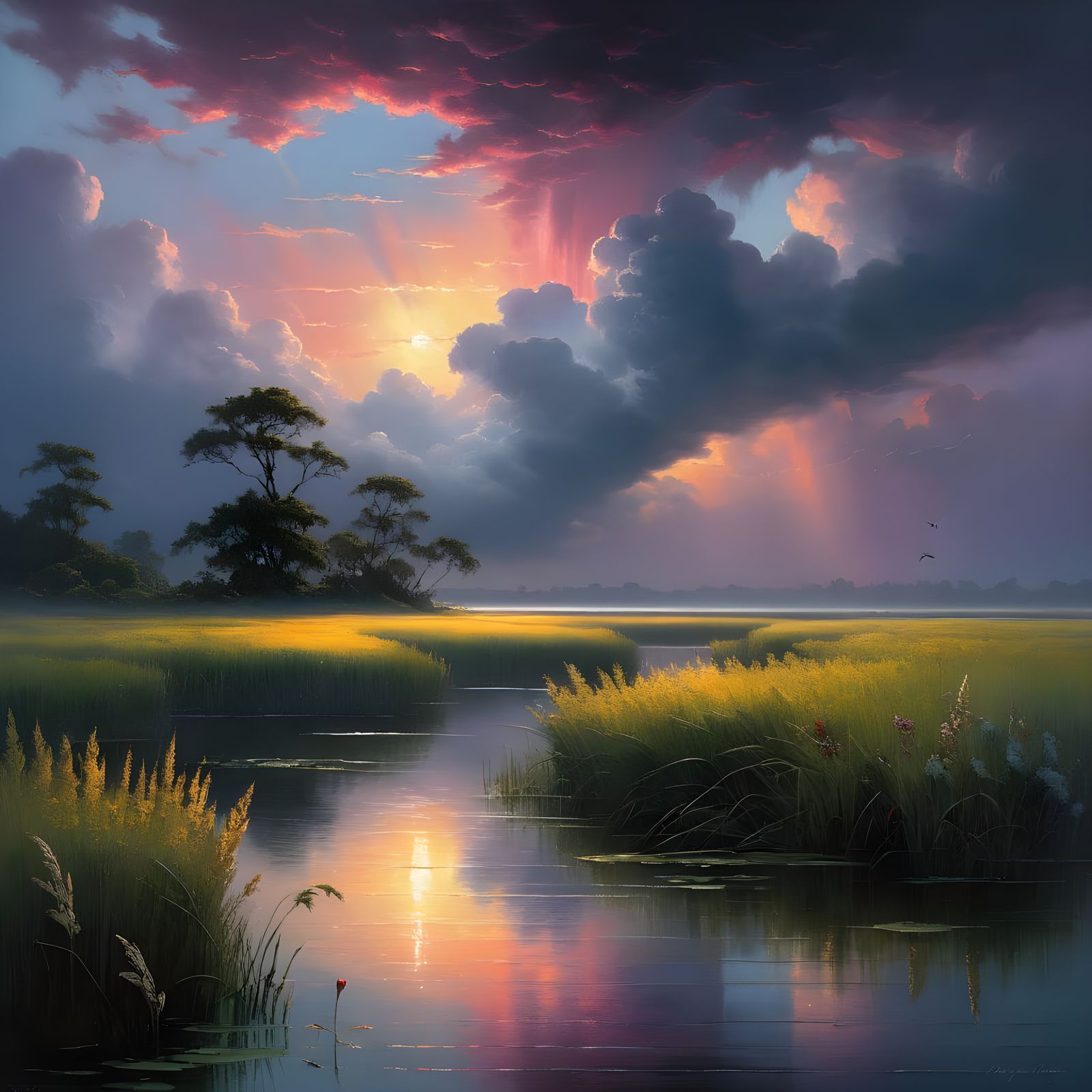 Ethereal Twilight Poppies Marsh Landscape in Soft Cinematic ...