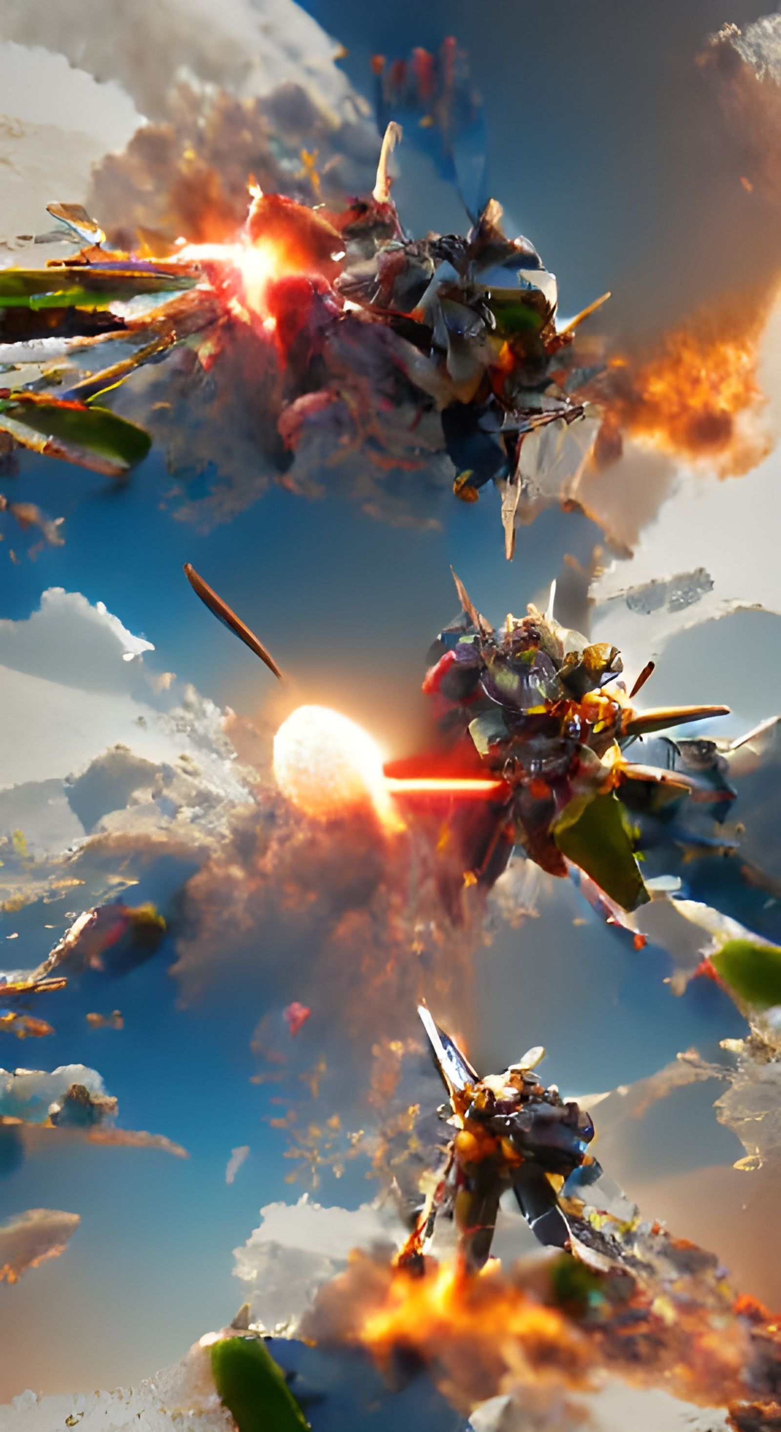 Gundam Mutant War with Explosions and missile explosions in outer space with SF3D ambient occlusion 8k resolution anime ...