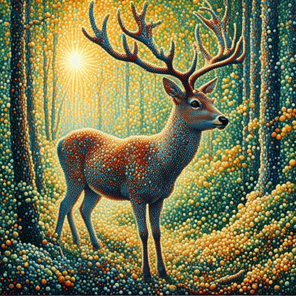 <lora:Pointillist Art:1.0> a beautiful deer 