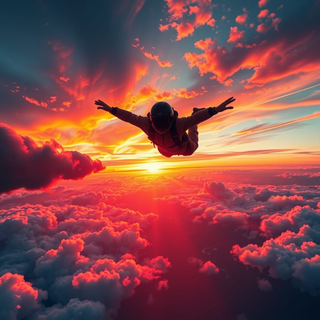 Red Sunset Skydiver  by @Chillr