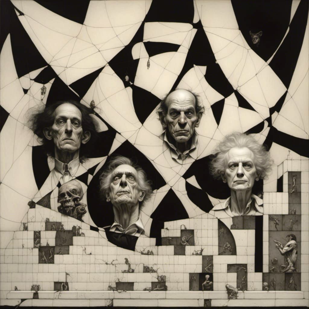 Surreal Interconnected Minds in Graphic Novel Style