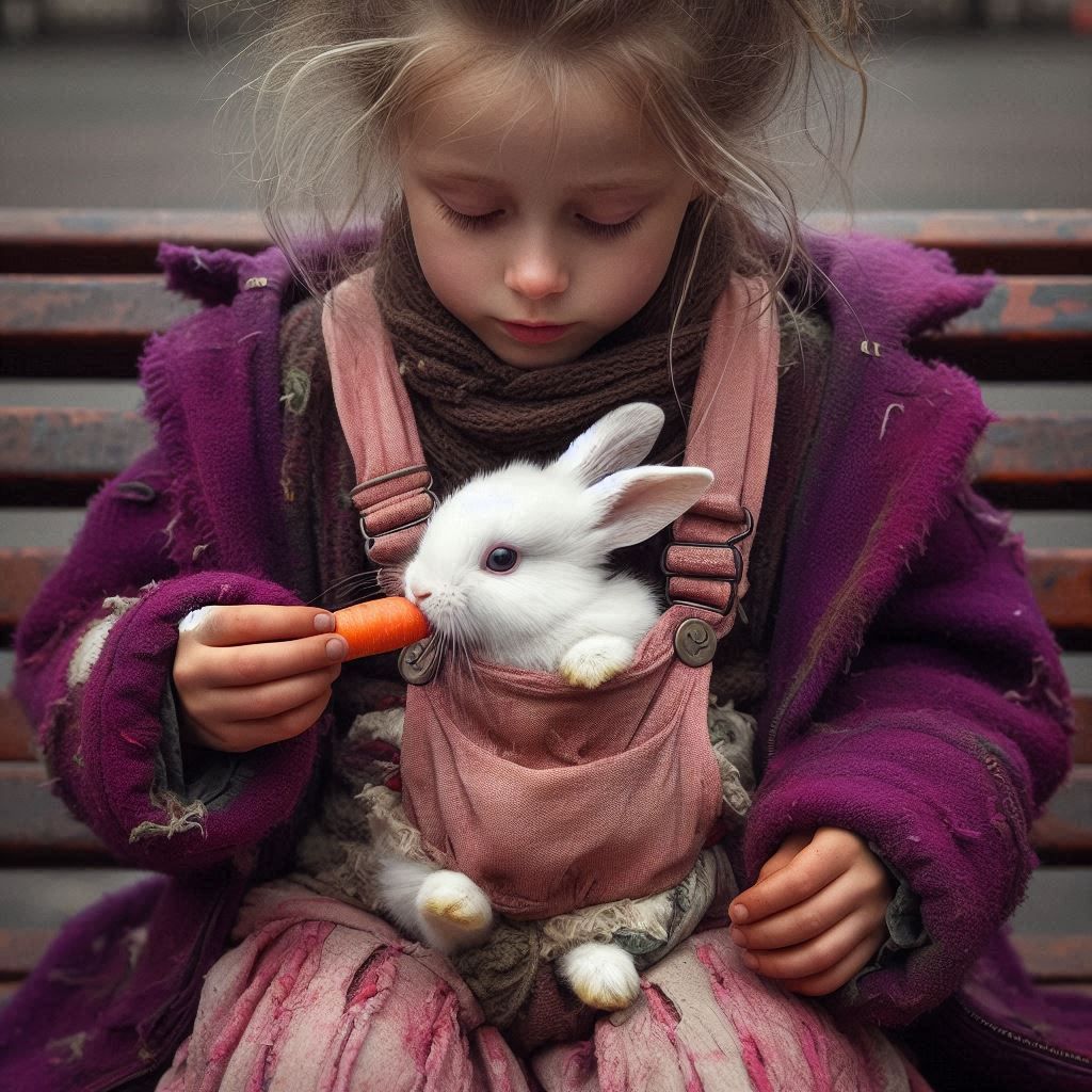 The bunny was abandoned, but she is happy now she is not alone anymore💗