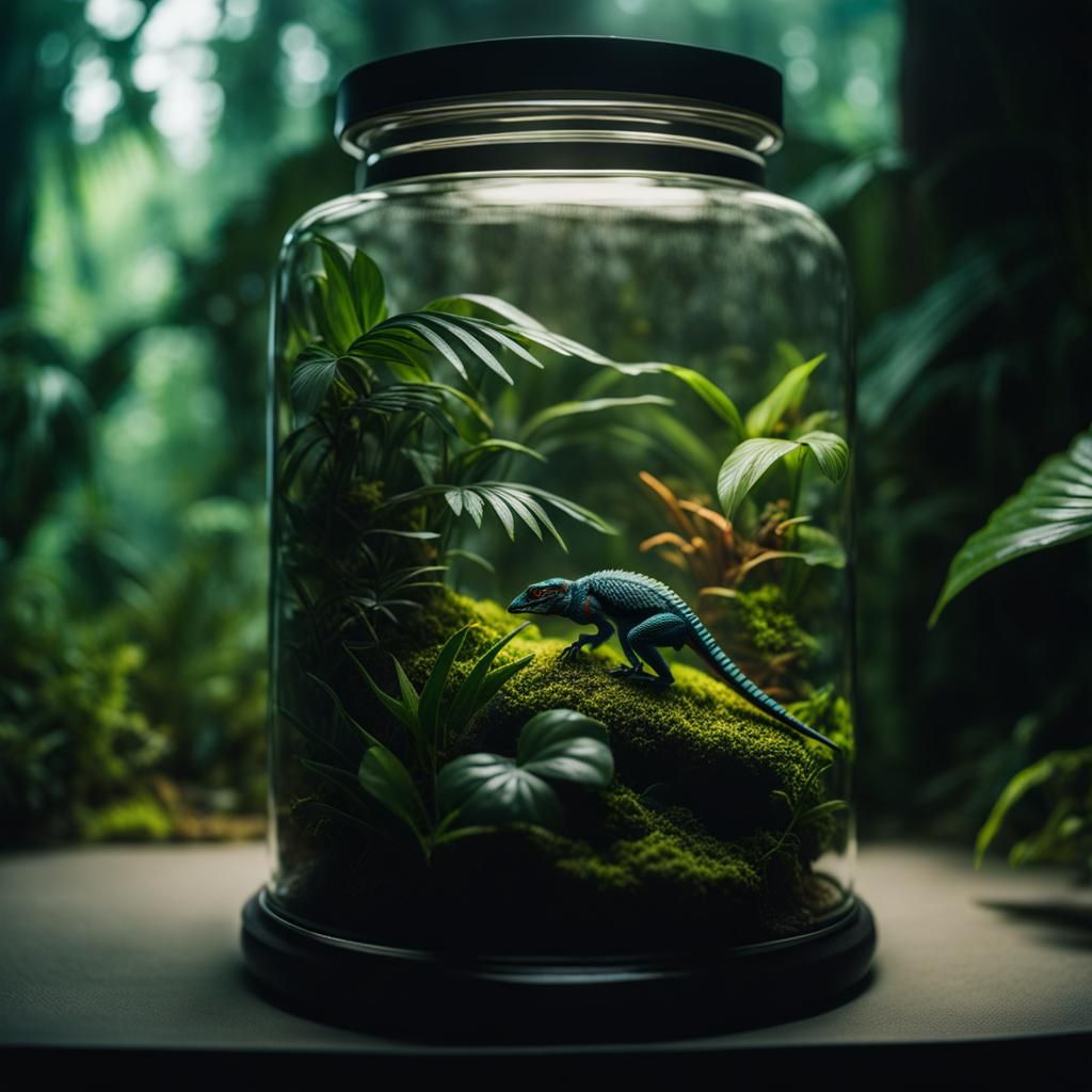 A Jungle miniature in a jar :: hyperdetailed :: stunning :: moody :: fantastic   by @Andrachiel
