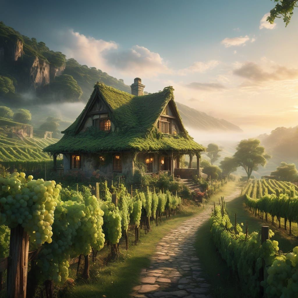 Vineyard Cottage in the Mist  by @OrigamiLion