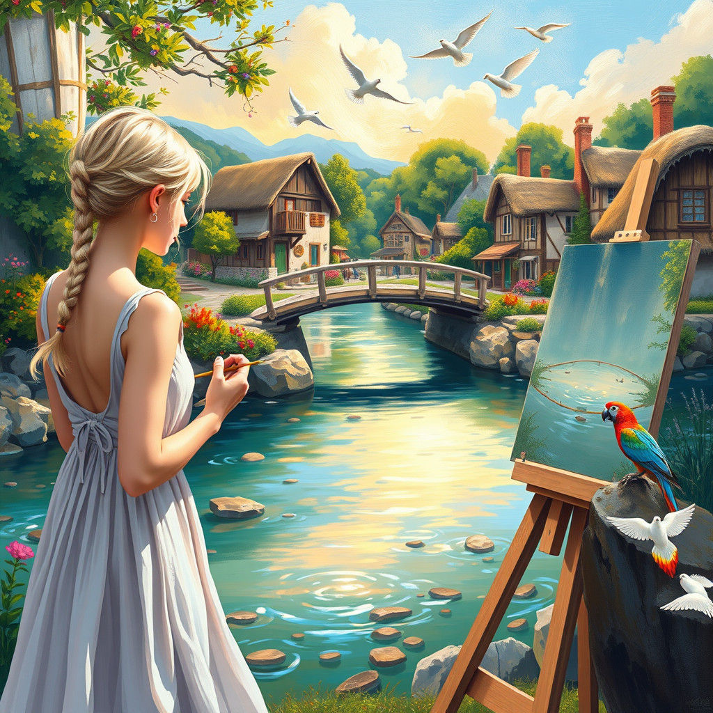 Brook Scene Painting: Vivid Impressionistic Oil Colors