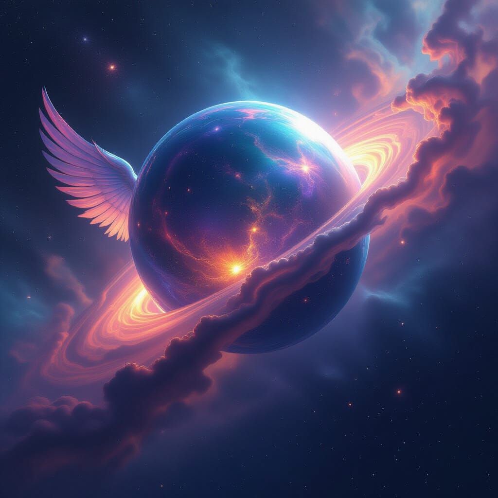 Iridescent Celestial Sphere in Dark Fantasy Style