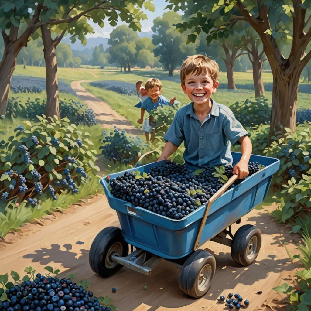 Blue wagon, full of  Blue Berries