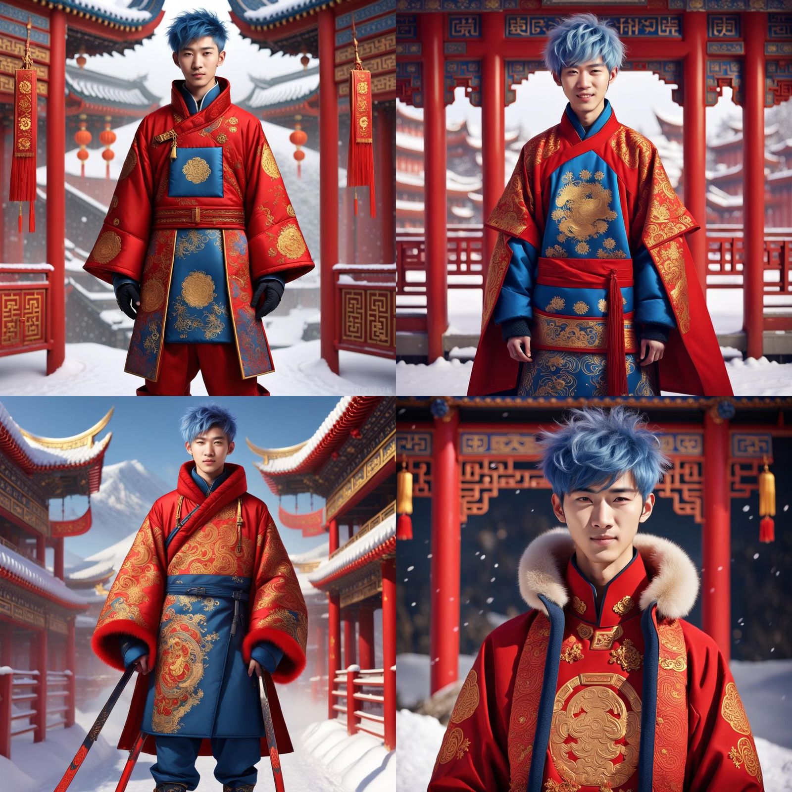 Extreme detail, 20-year-old male, short blue hair, Asian fea...
