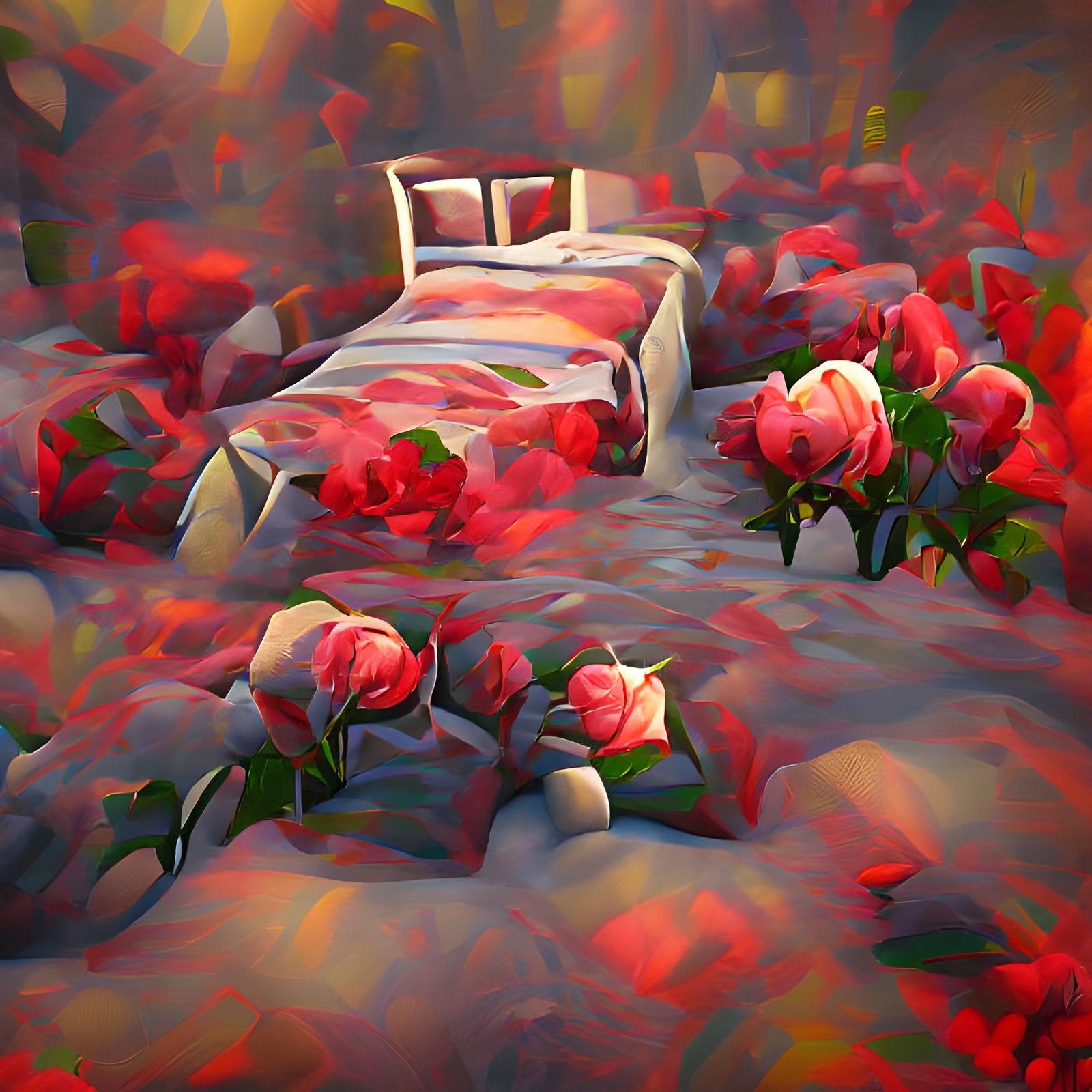 A Bed of Roses 8k resolution detailed painting HDR oil on ca...