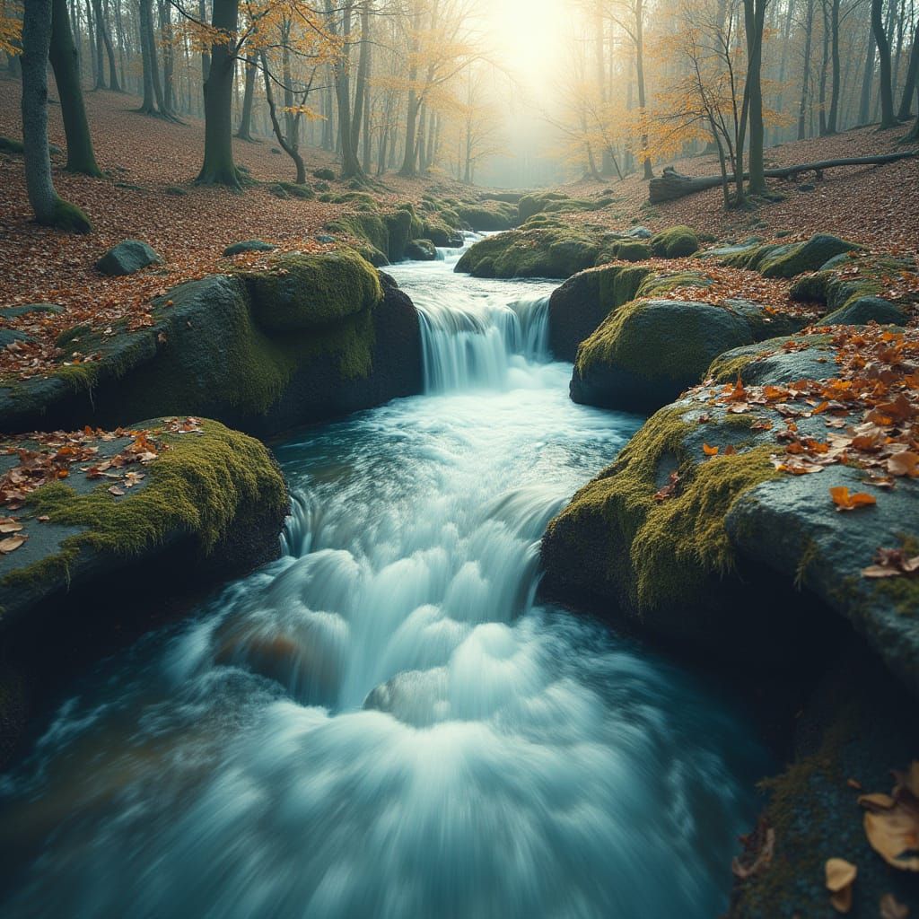 River Flows from Guitar: Artistic Double Exposure