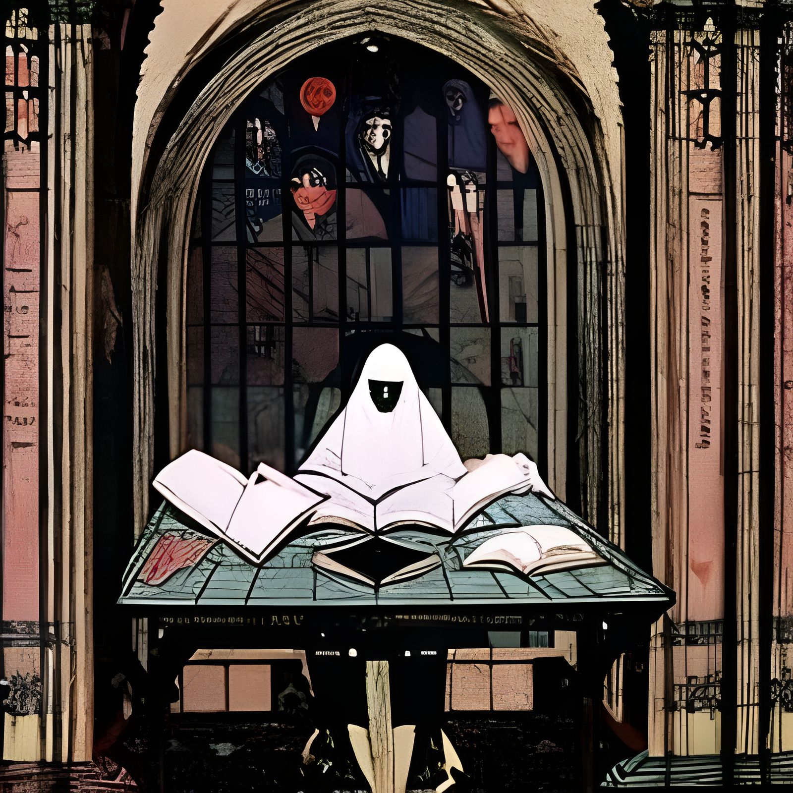 The visitor reads through the night in the convent library 