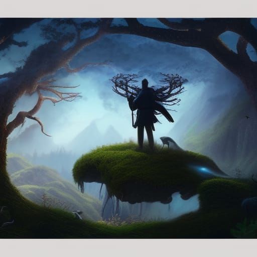 a god hunting a deer in the sky