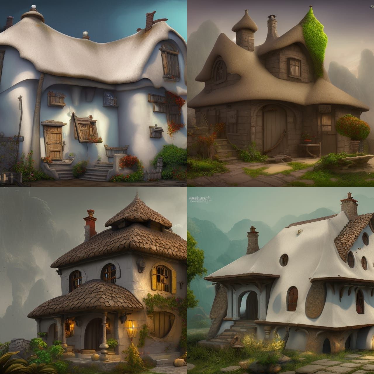 White stucco Cottage with lizard scale roof tiles detailed m...
