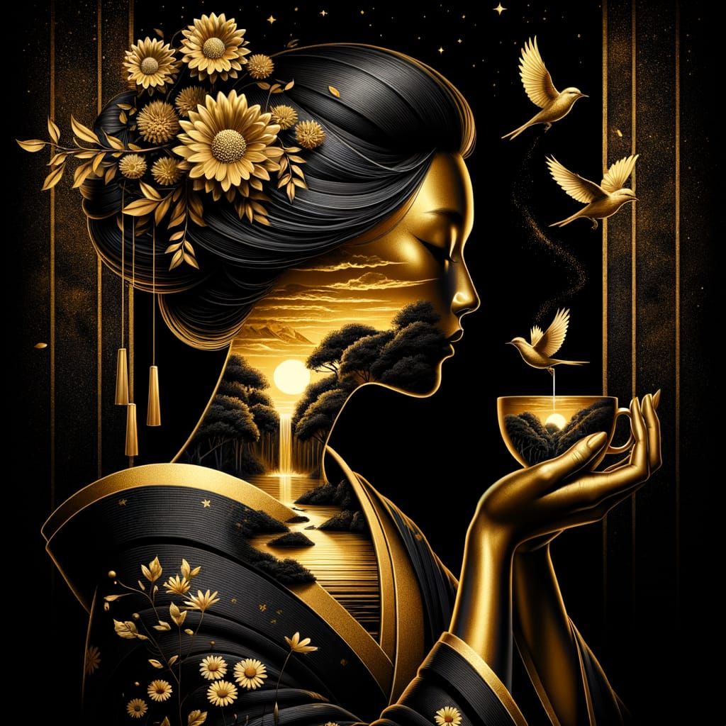 GOLD COLOR & BLACK: “Serenade of the Morning Birds ~ A Sip of Serenity”  by @Aristea
