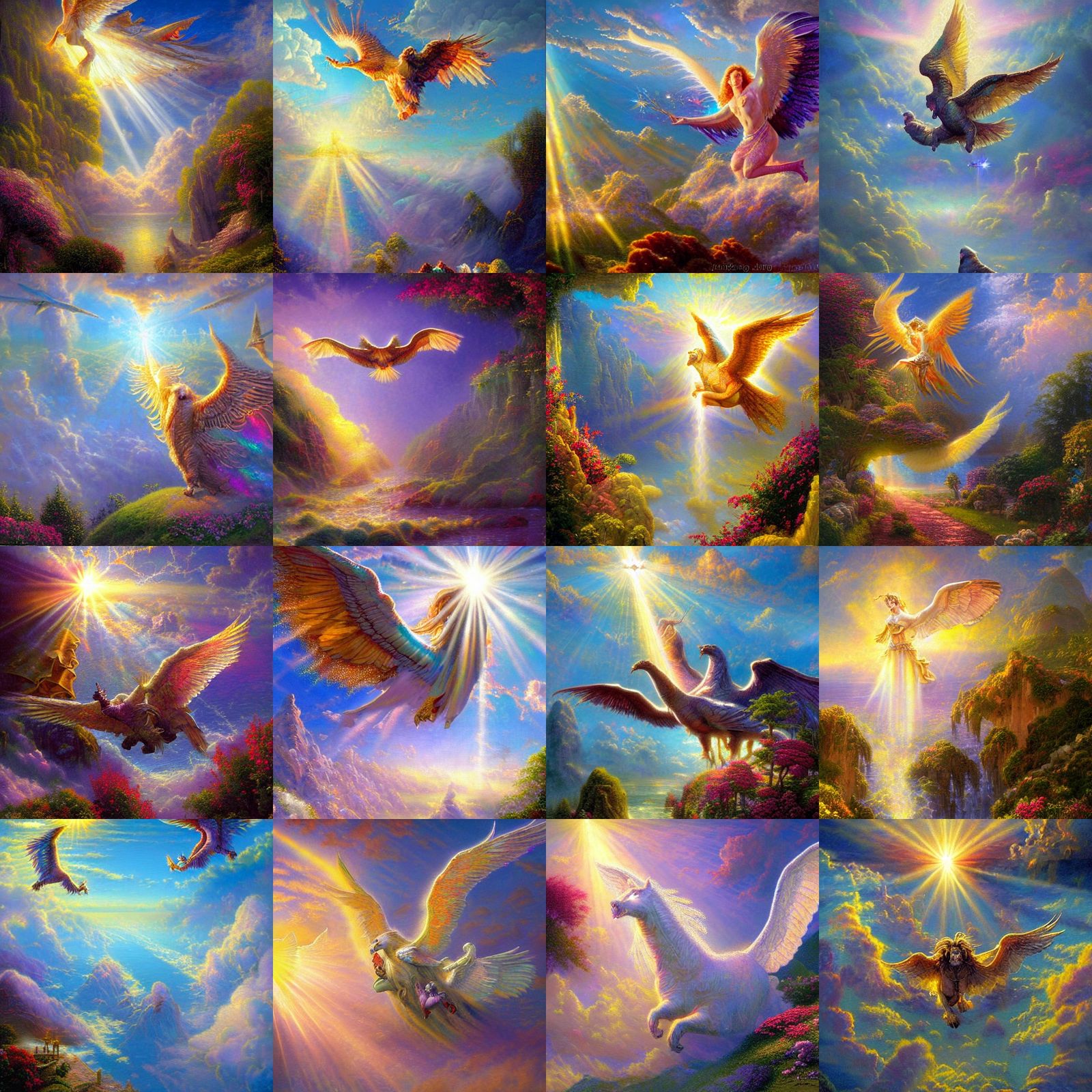Hippogriffs oil painting by James Gurney 8k resolution holog...