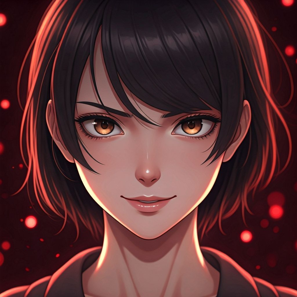 Sinister Anime Woman With Red Light Particles
