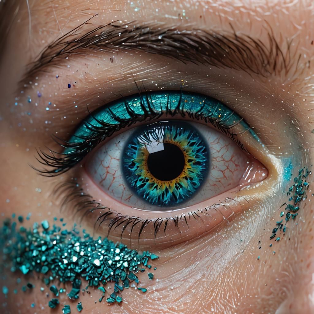 Macro Blue Eye with Glittering Cosmetic Powder