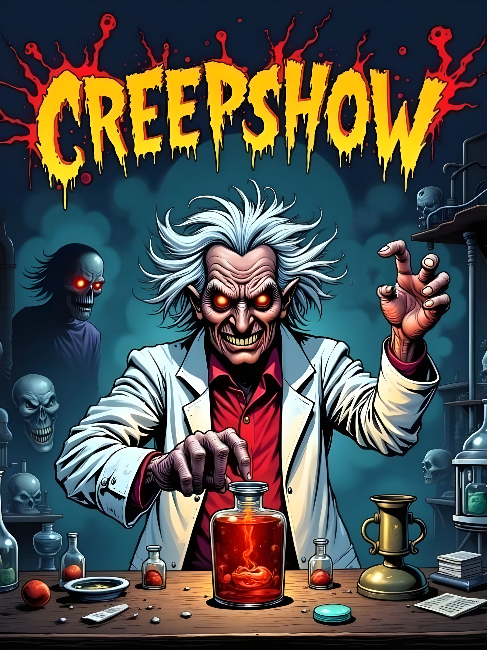 Creepshow Comic Cover: Mad Scientist Creates Monster