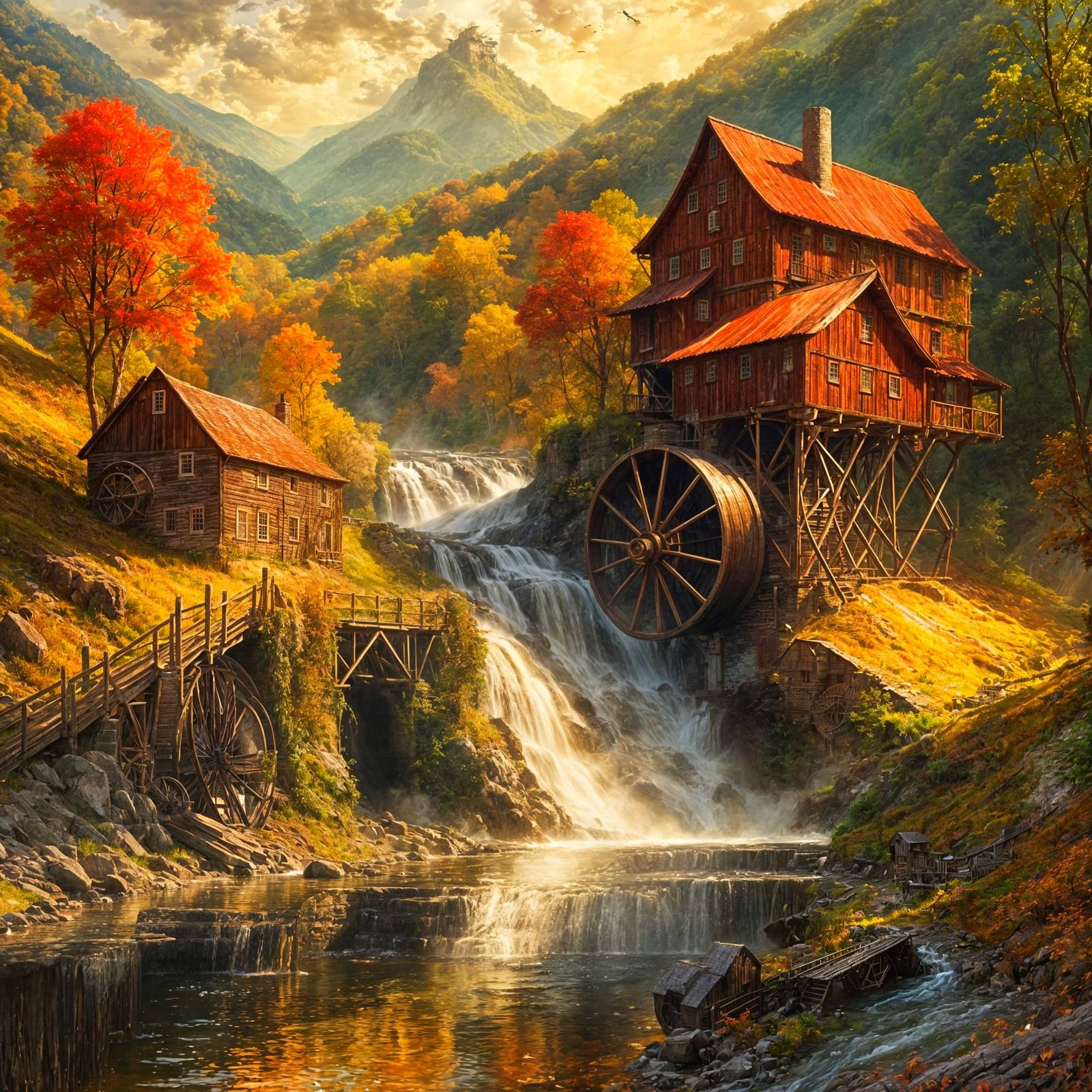 Watermill on the Waterfall  by @SSJ Owl