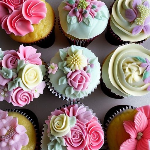 Buttercream Flower Cupcakes in Vintage Pastel Style