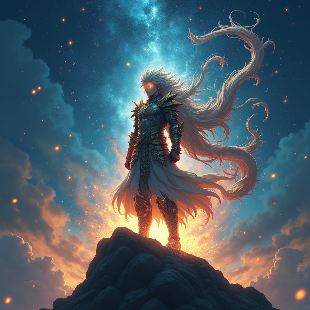 "Create a highly powerful anime character with intense magical abilities. She has an intimidating presence, glowing eyes full of energy, and...