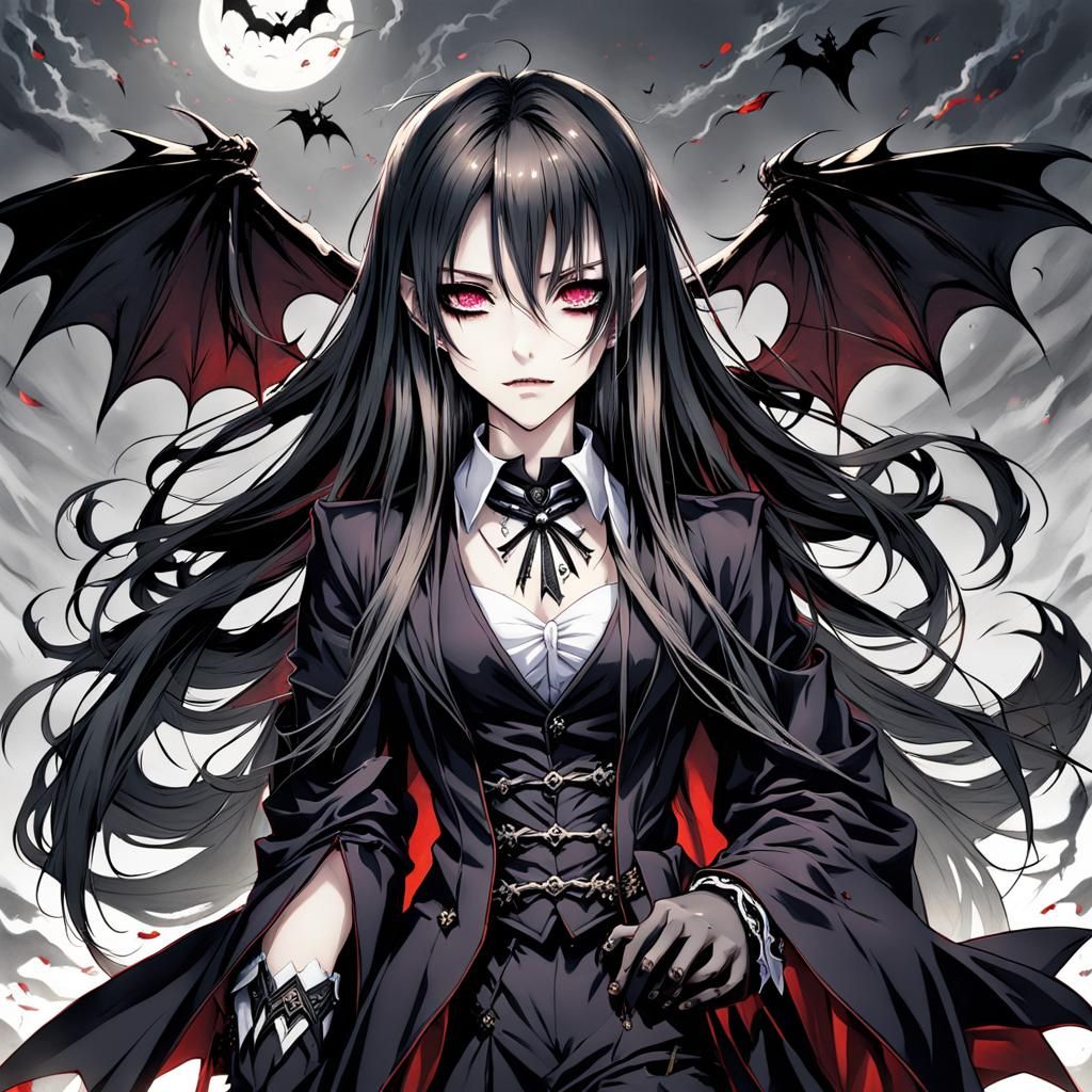 anime, female, vampire, gothic, long hair, magic