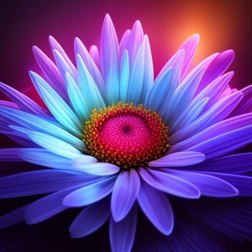 "Neon glowing Crystal Gazania bioluminescent neon light rays...