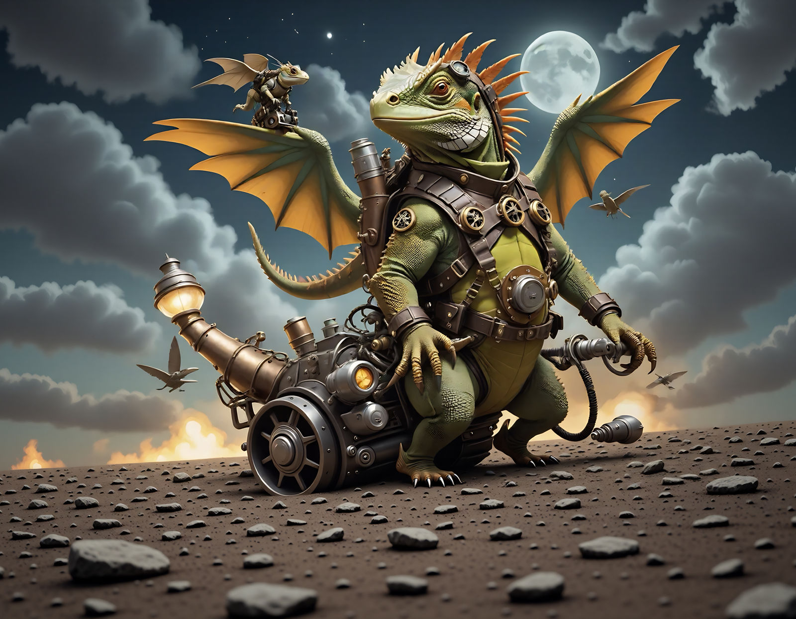 A steampunk iguana
