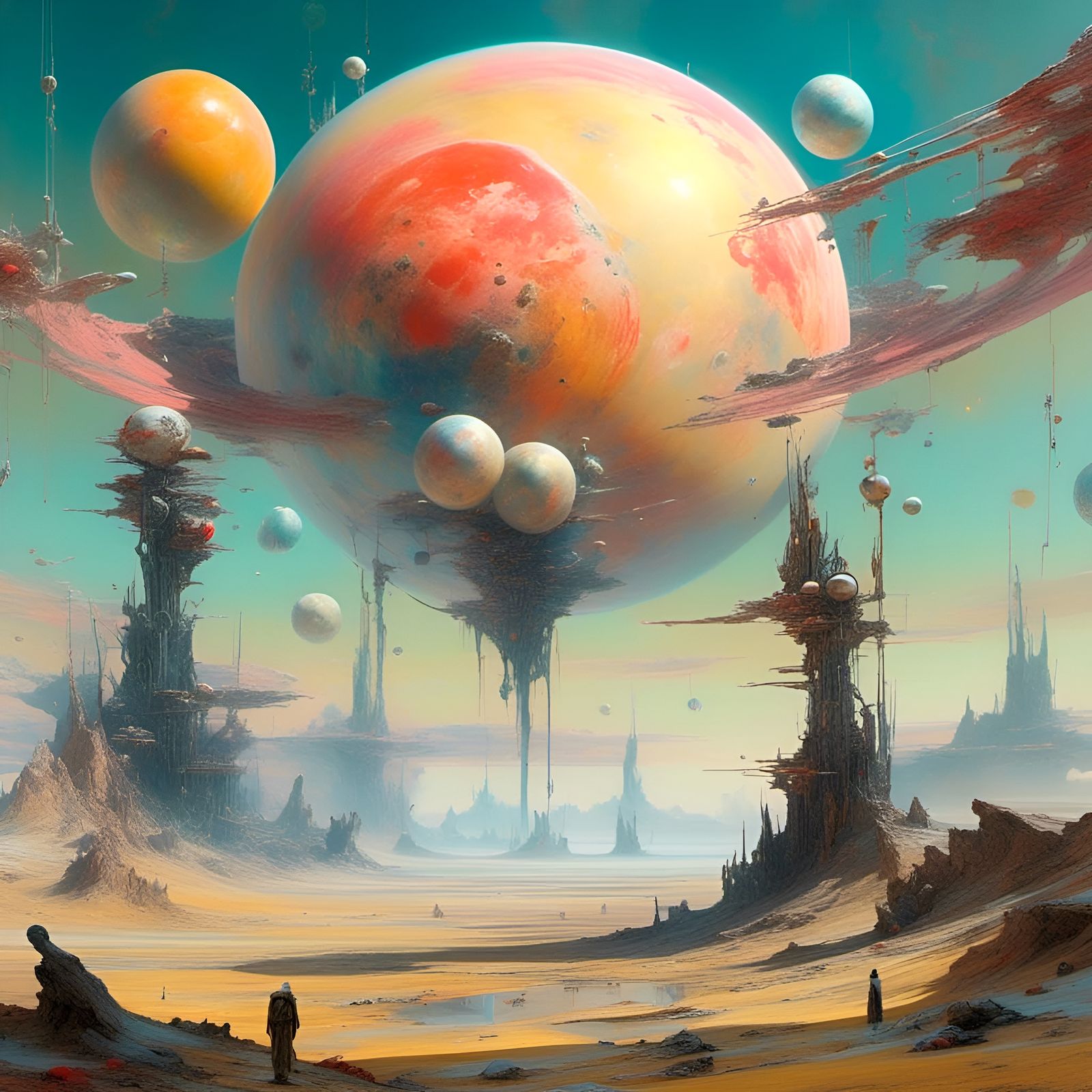 Alien world as the sun sets and the three moons rise! <lora:LapiSurreal:1.0> 